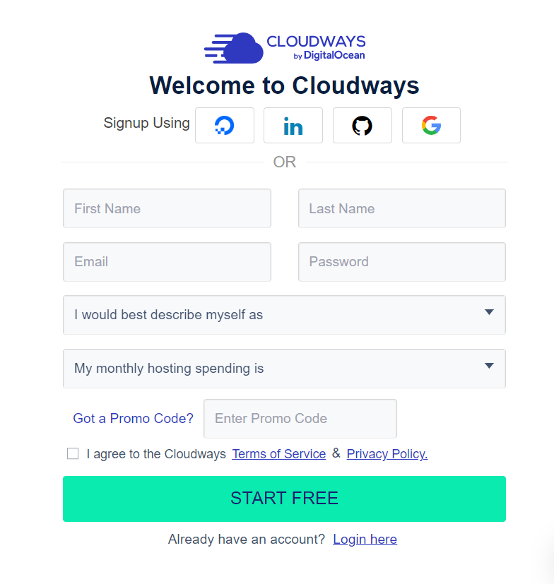 sign up for cloudways